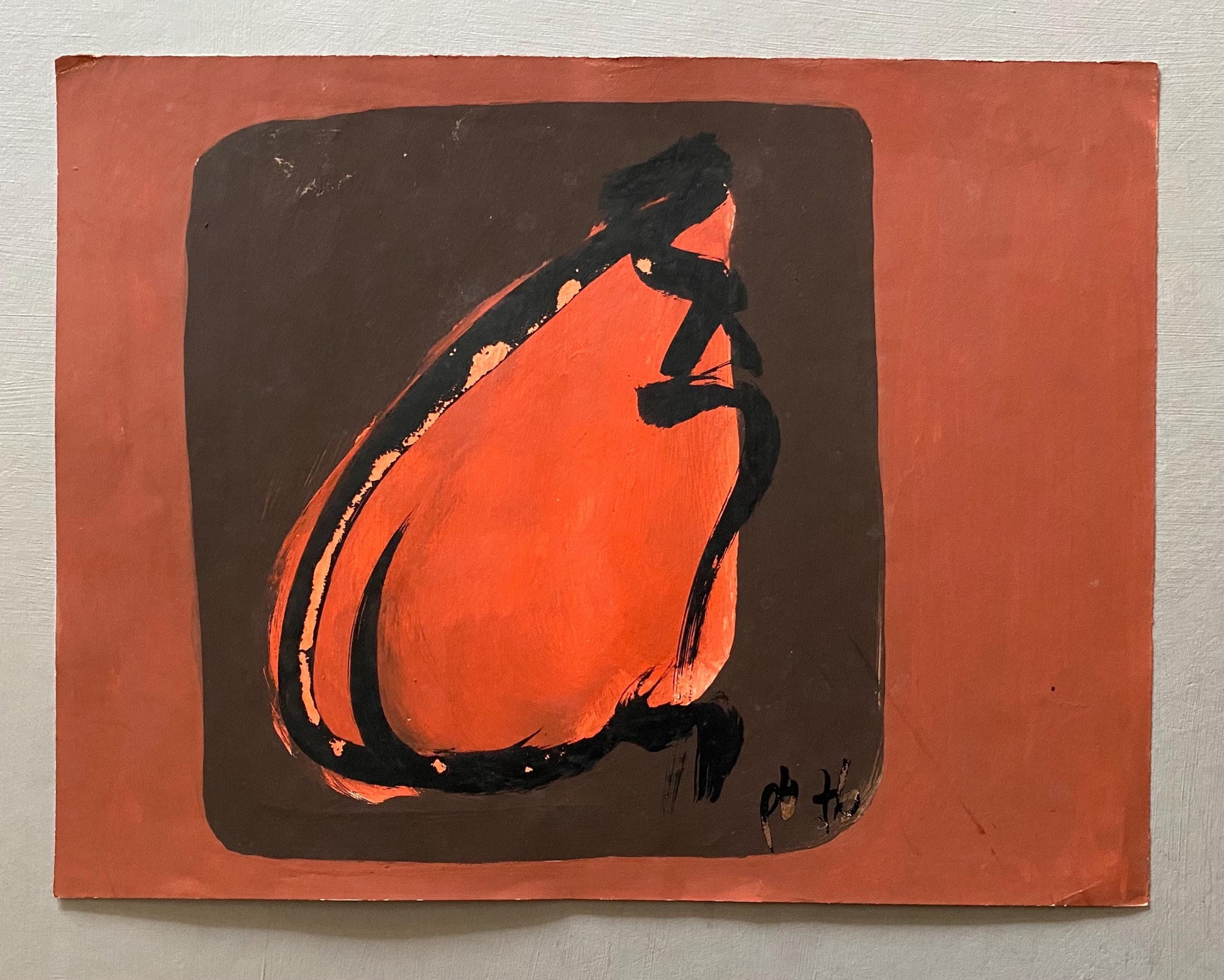 A Painting by Philippe Bérard. Black Ink. Red and Brown Watercolour Paint. Created in Paris, France in 1976. Size: 25 x 33 cms.
