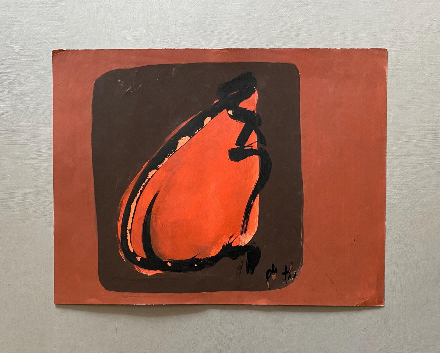 A Painting by Philippe Bérard. Black Ink. Red and Brown Watercolour Paint. Created in Paris, France in 1976. Size: 25 x 33 cms.