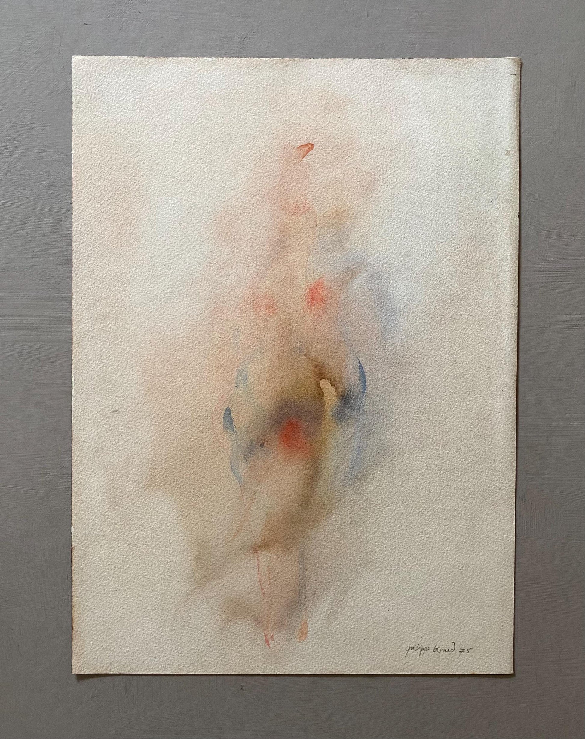 A Watercolour Painting by Philippe Bérard. Figure of A Nude. Created in Paris, France in 1975. Size: 35.5 x 25.5 cms.