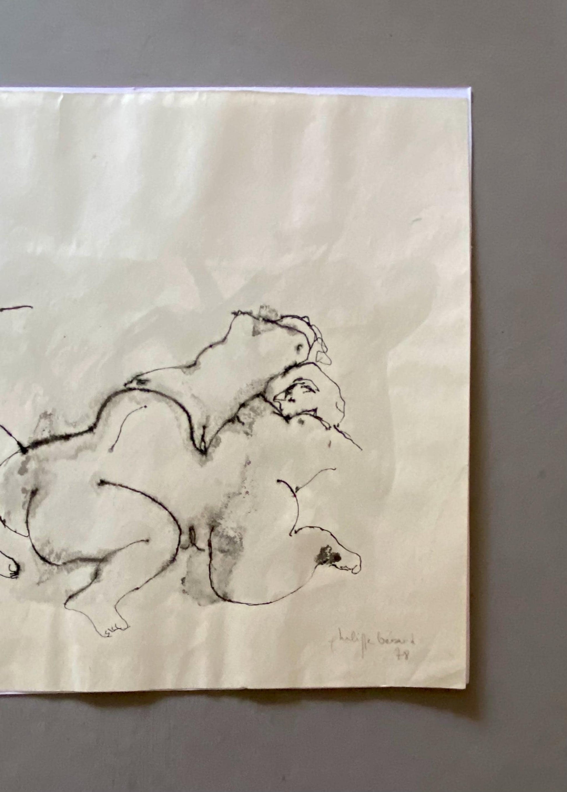 A Painting by Philippe Bérard. Black Ink Wash On A White Ground. Created in Paris, France in 1978. Size: 25 x 32.5 cms.