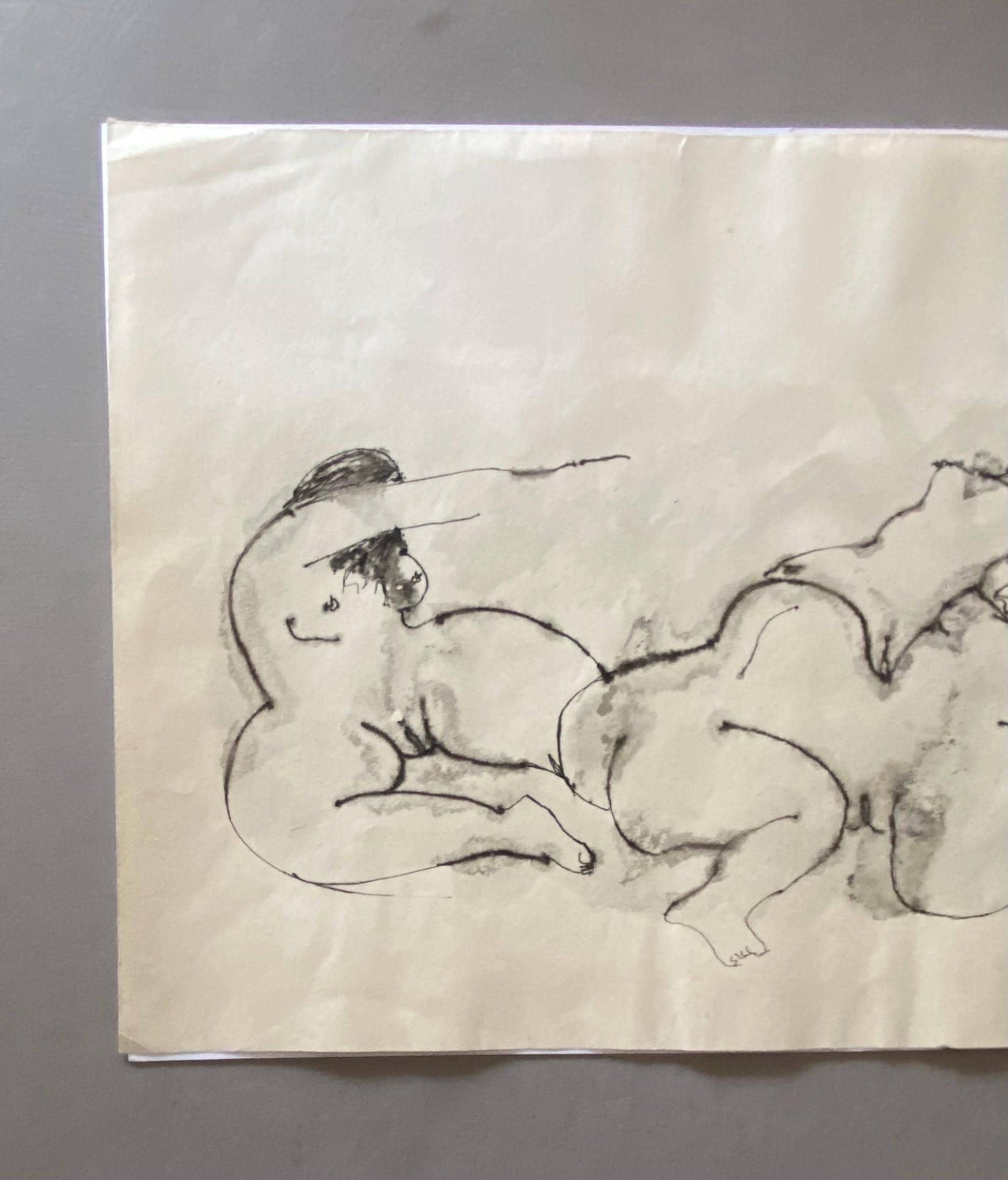 A Painting by Philippe Bérard. Black Ink Wash On A White Ground. Created in Paris, France in 1978. Size: 25 x 32.5 cms.