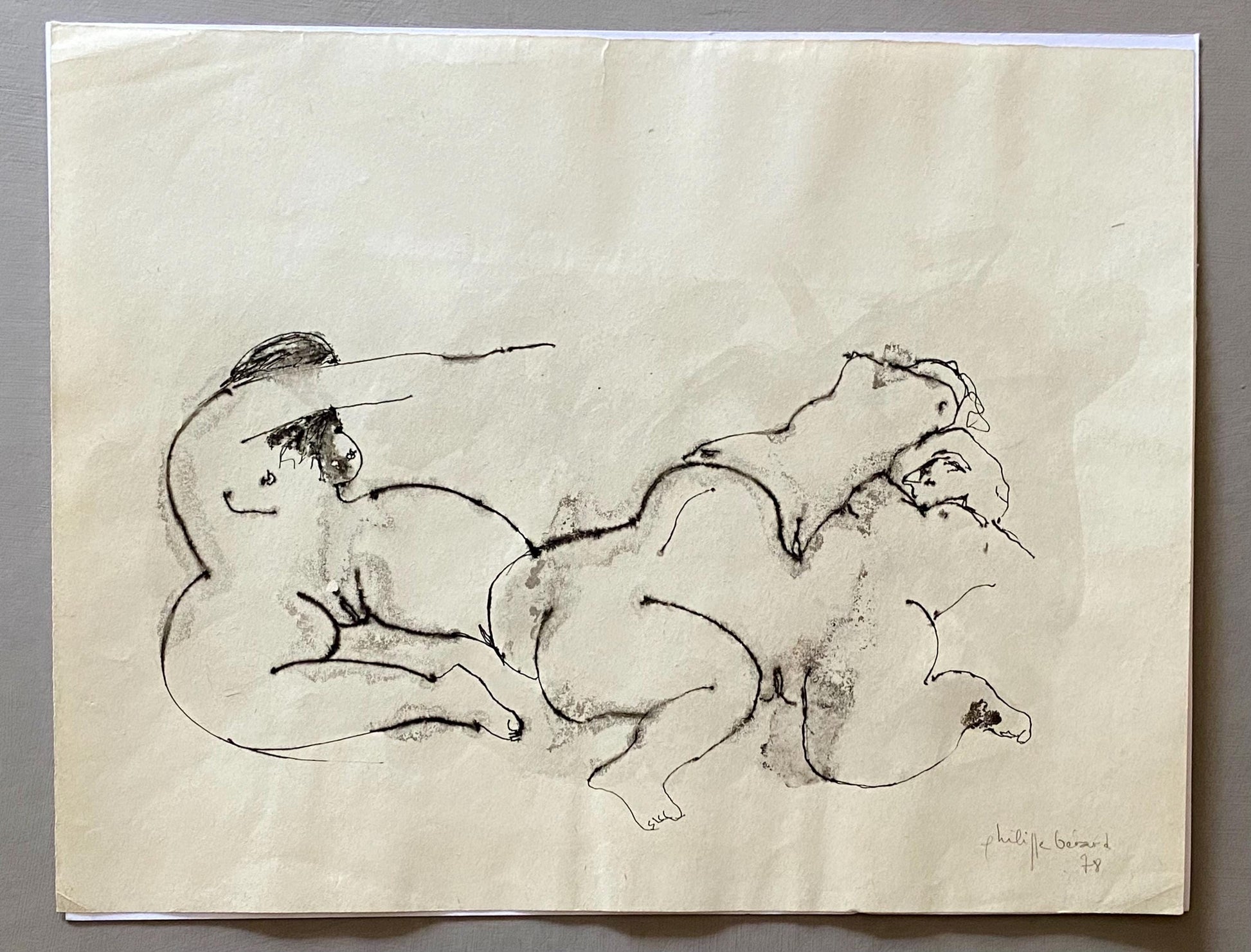 A Painting by Philippe Bérard. Black Ink Wash On A White Ground. Created in Paris, France in 1978. Size: 25 x 32.5 cms.