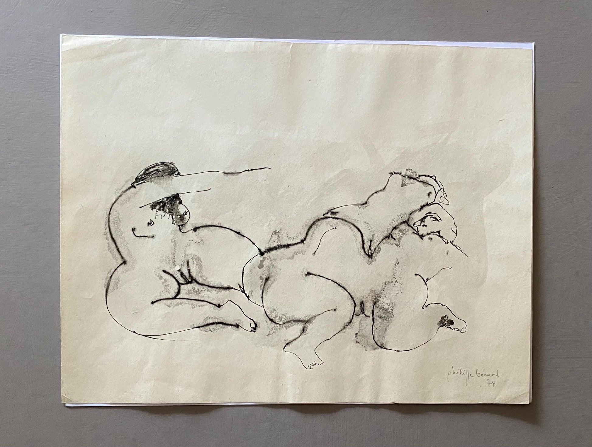 A Painting by Philippe Bérard. Black Ink Wash On A White Ground. Created in Paris, France in 1978. Size: 25 x 32.5 cms.