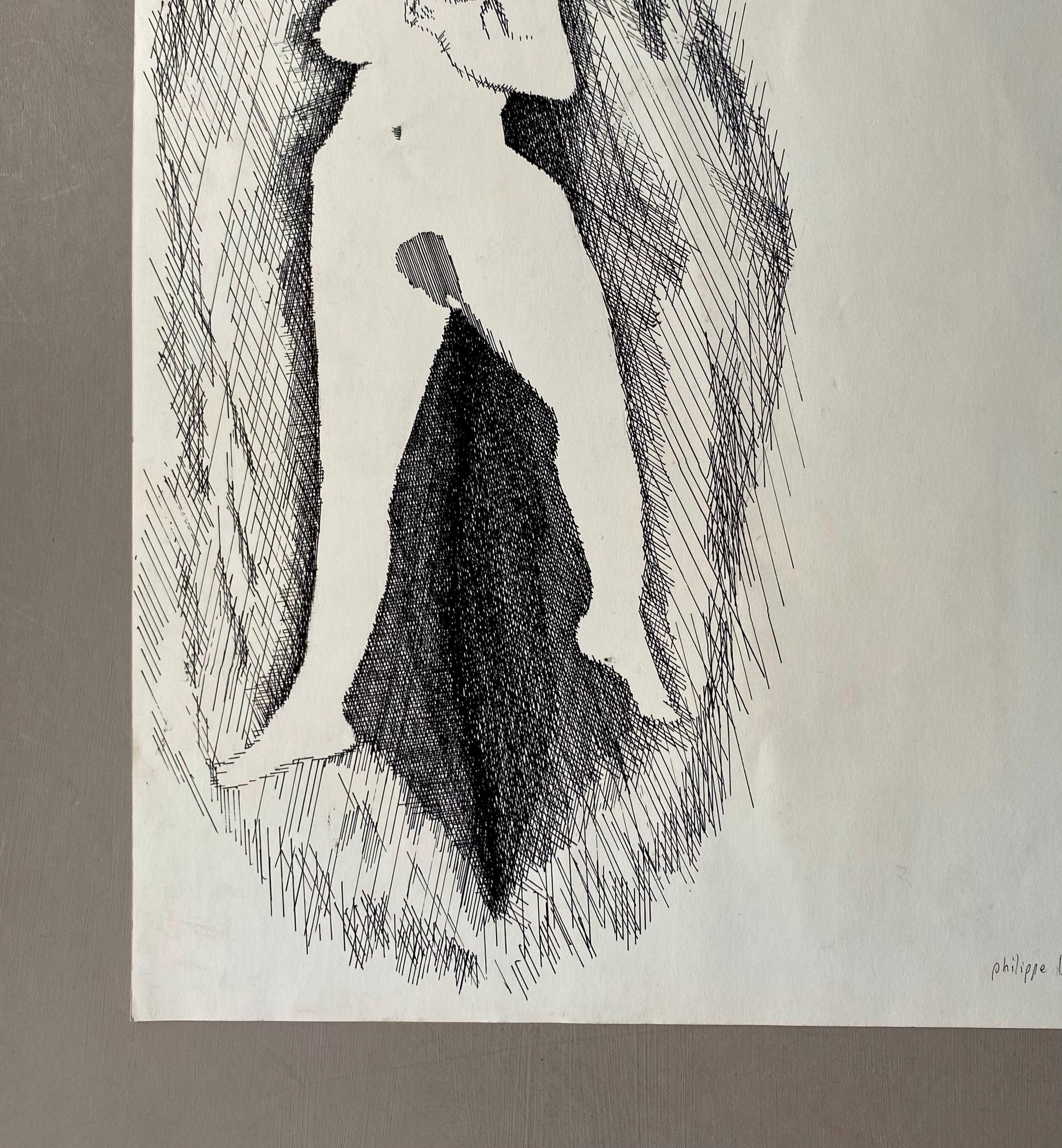 A Ink Drawing by Philippe Bérard. Created in Paris, France in 1976. Size: 50 x 33 cms.