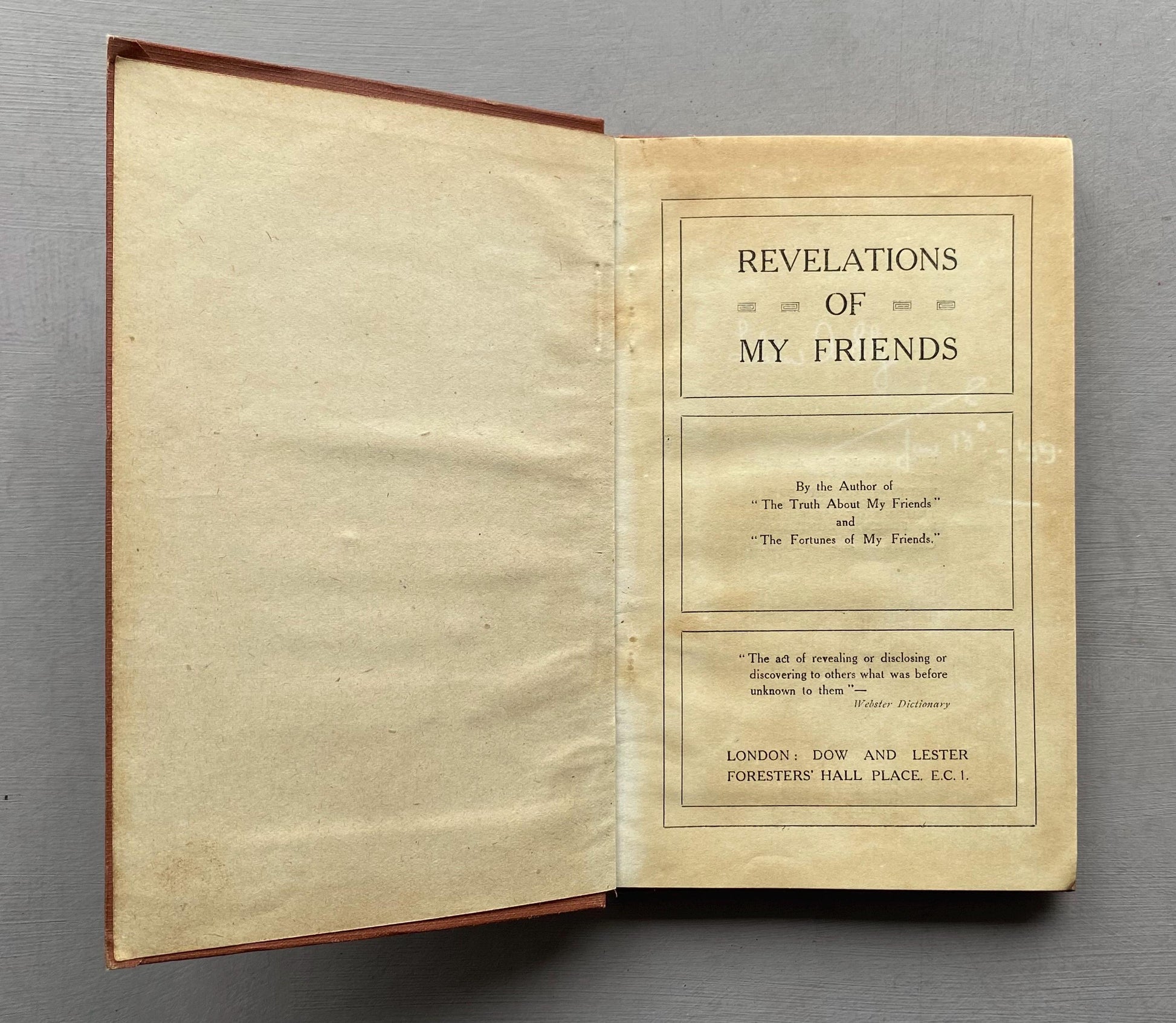 Revelations of My Friends. Published by Dow and Lester in 1919.