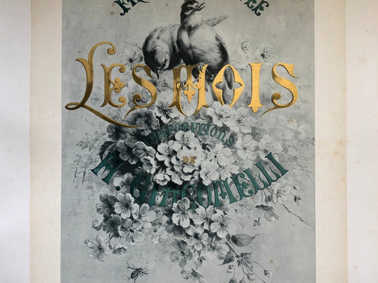 May include: A vintage illustration of two birds perched on a branch of blooming cherry blossoms. The text "Les Espoirs" is written in gold script above the birds, and the text "Chansons de G. Gounod" is written in black script below the birds.