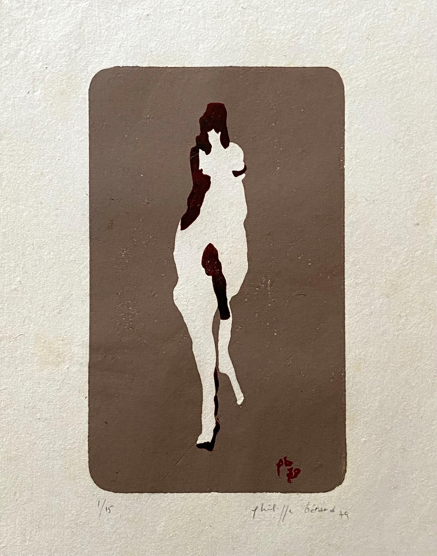 A Screen Print by Philippe Bérard. Brown on a White Ground. One of 15 Produced. Created in Paris, France in 1979. Size: 31.5 x 24.5 cms.