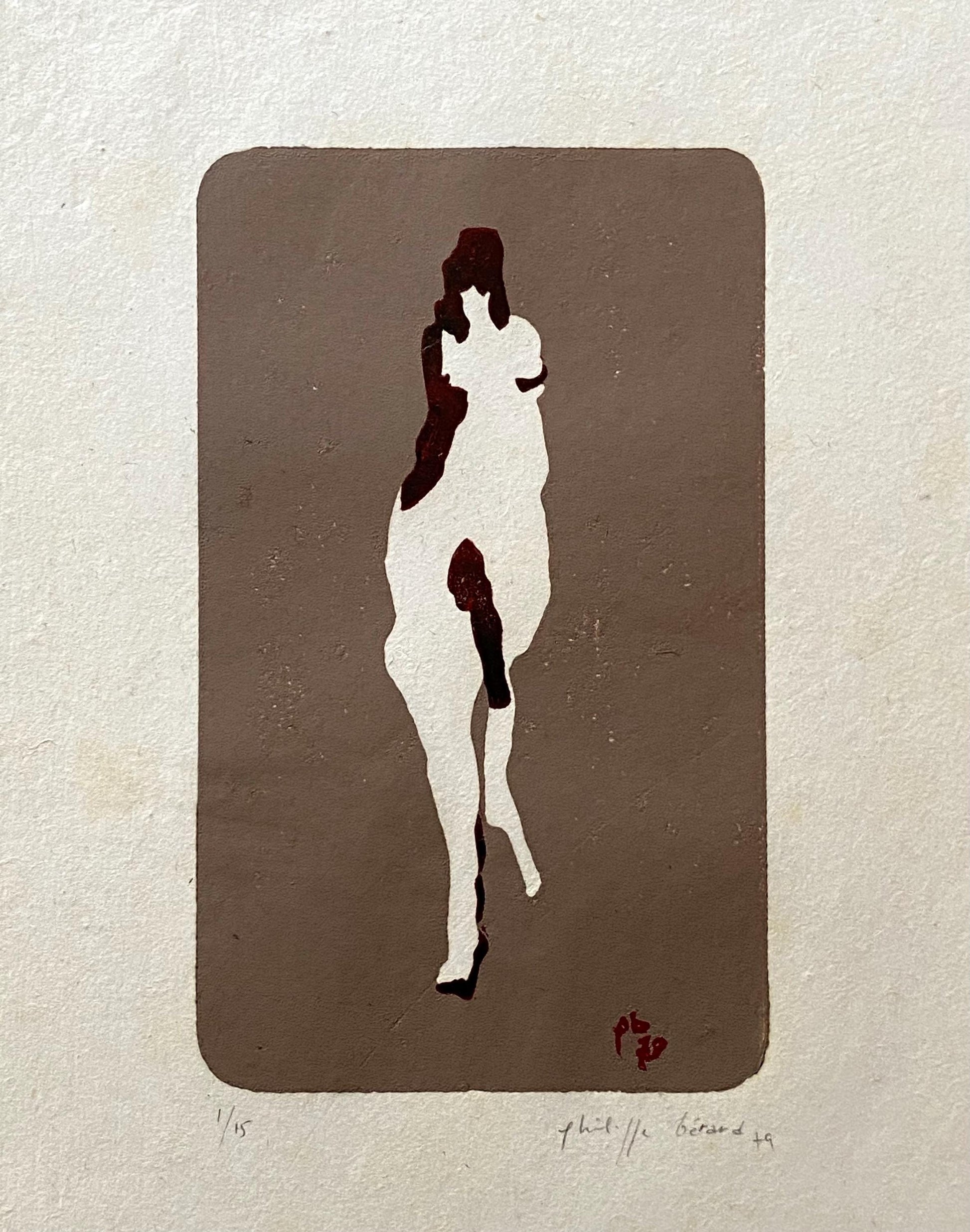 A Screen Print by Philippe Bérard. Brown on a White Ground. One of 15 Produced. Created in Paris, France in 1979. Size: 31.5 x 24.5 cms.