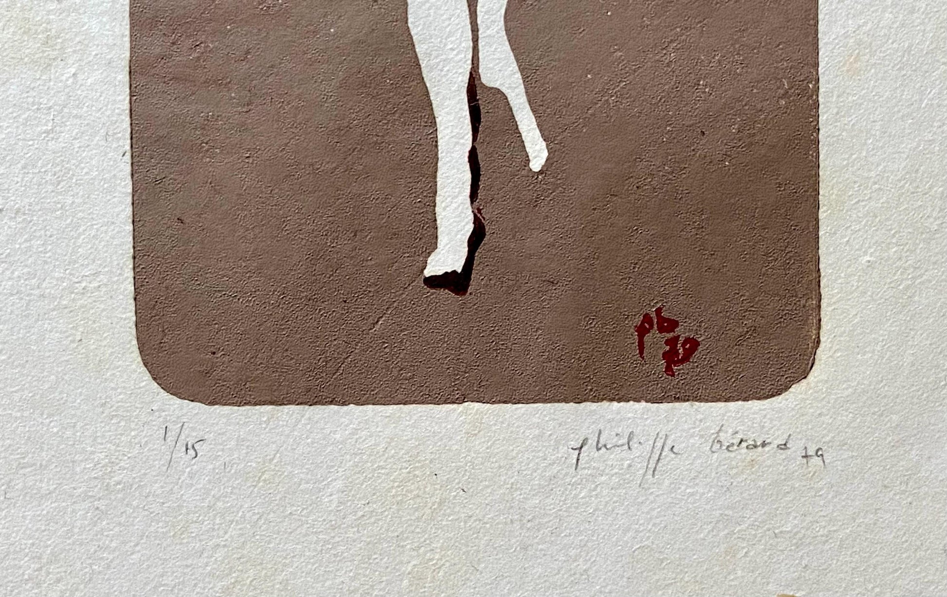 A Screen Print by Philippe Bérard. Brown on a White Ground. One of 15 Produced. Created in Paris, France in 1979. Size: 31.5 x 24.5 cms.