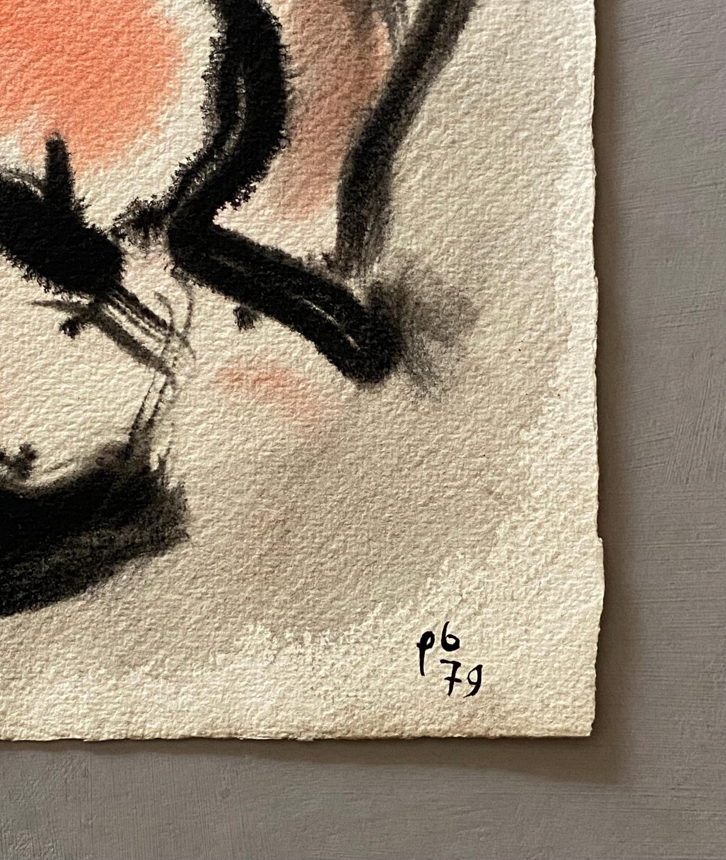 A Painting by Philippe Bérard. Black and Red Watercolour Paint. Created in Paris, France in 1979. Size: 28 x 27 cms.