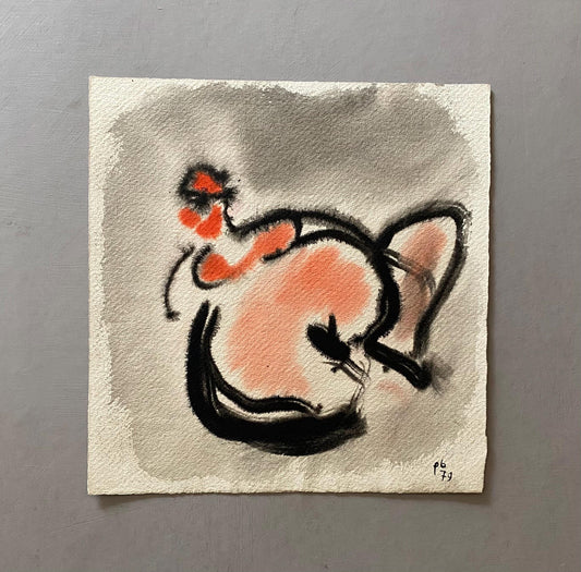 A Painting by Philippe Bérard. Black and Red Watercolour Paint. Created in Paris, France in 1979. Size: 28 x 27 cms.