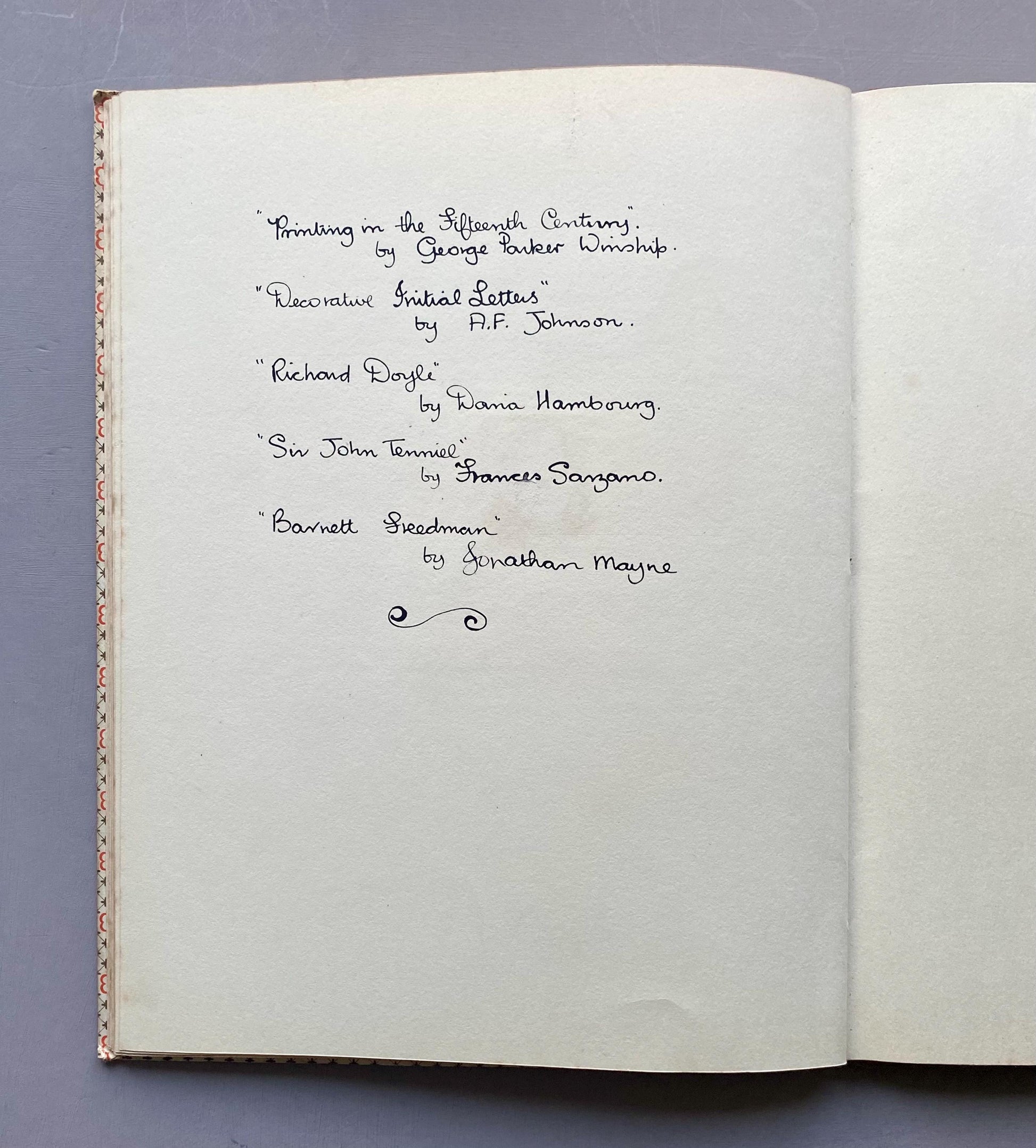 The Decline of The Decorative Initial Letter. An Entirely Handmade Book. Published by The Barleycorn Press in 1954. 33.5 x 25.5 cms.
