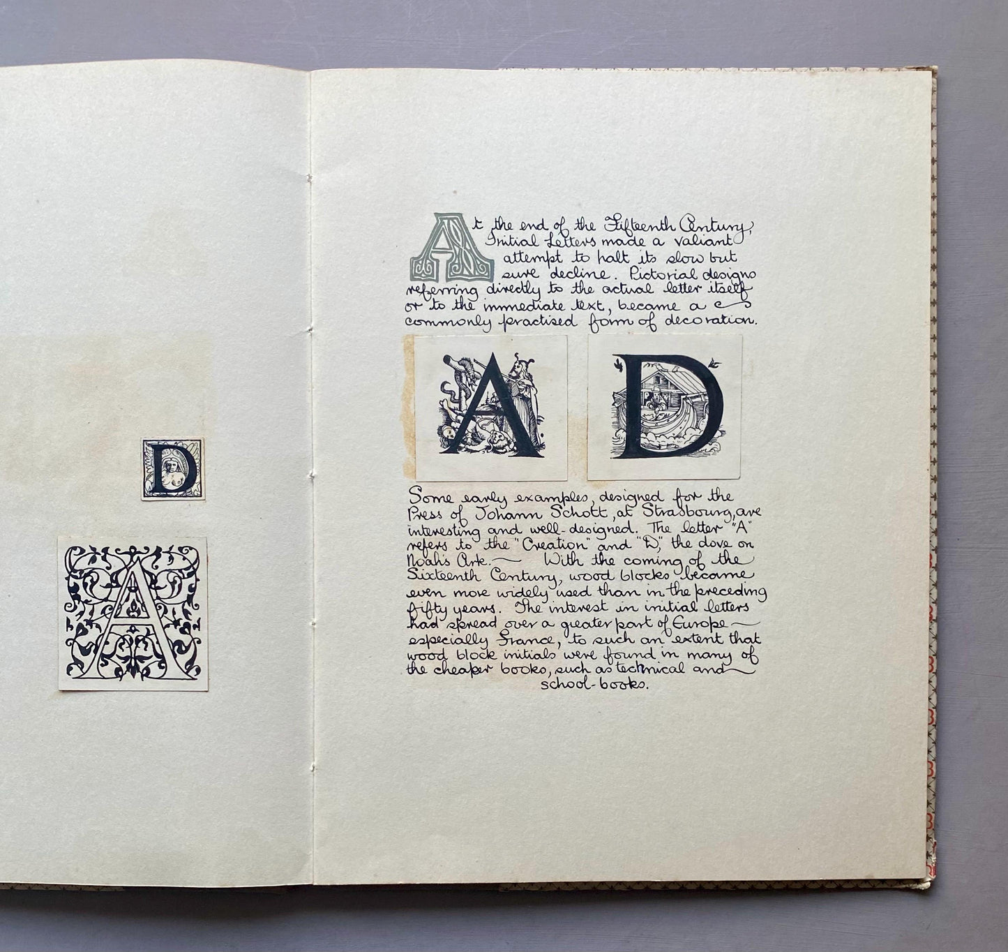 The Decline of The Decorative Initial Letter. An Entirely Handmade Book. Published by The Barleycorn Press in 1954. 33.5 x 25.5 cms.
