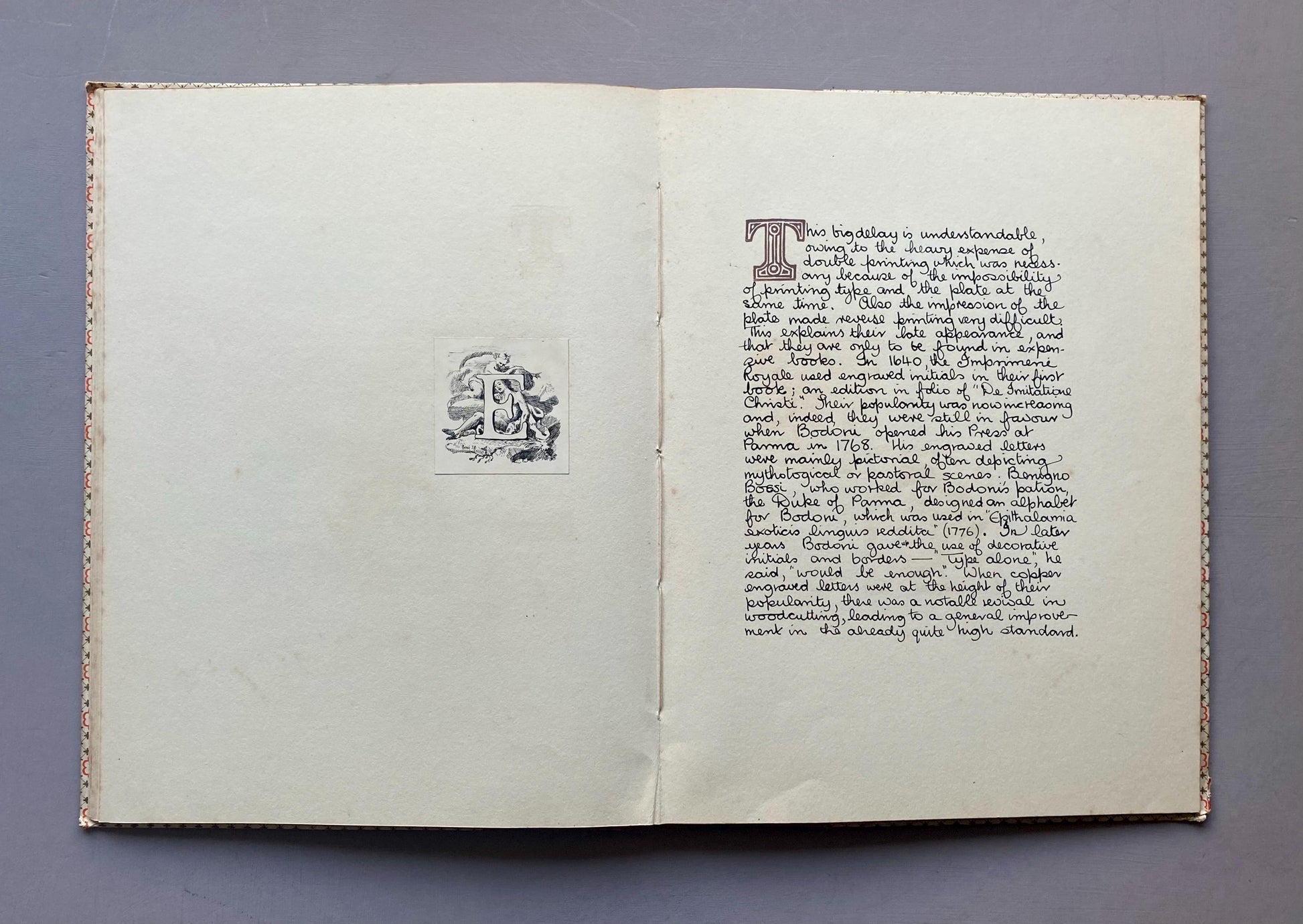 The Decline of The Decorative Initial Letter. An Entirely Handmade Book. Published by The Barleycorn Press in 1954. 33.5 x 25.5 cms.