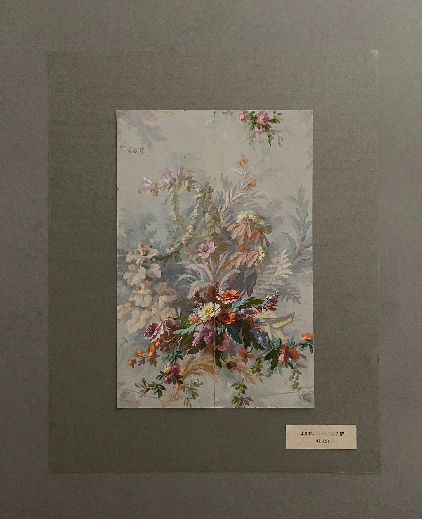 An Original Antique, Hand Painted, Watercolour Design For A Carpet. J Arnaud Gaidan, Paris, France. Late 1800s. Size: 29.5 x 19.5 cms.