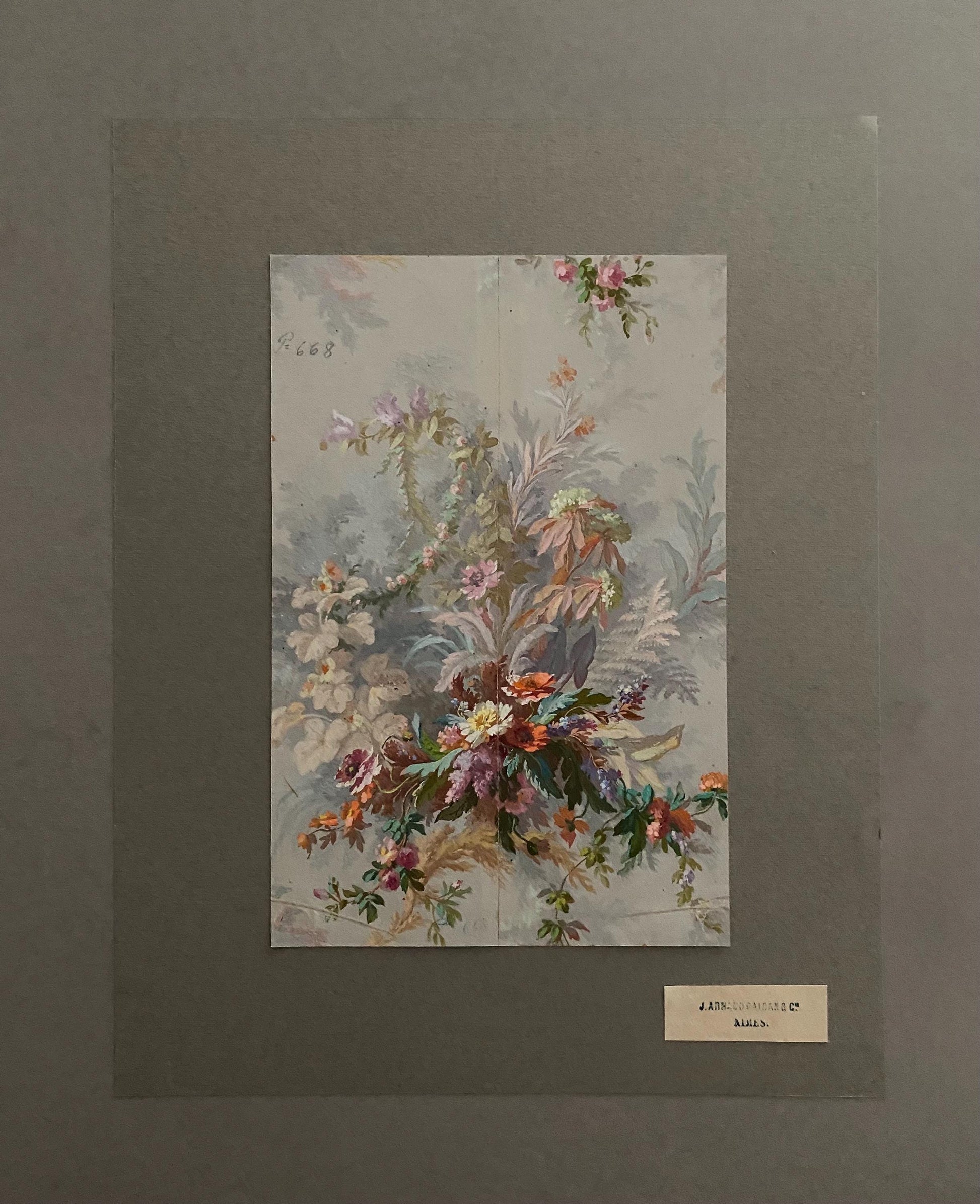 An Original Antique, Hand Painted, Watercolour Design For A Carpet. J Arnaud Gaidan, Paris, France. Late 1800s. Size: 29.5 x 19.5 cms.