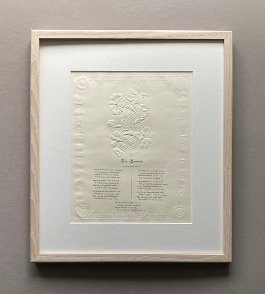 Ivy Convolvlus. An Antique Embossed Paper Image. With Poem in Black Script. Framed Using Clear Glass in a Limed Frame. Size: 35 x 30.5 cms.